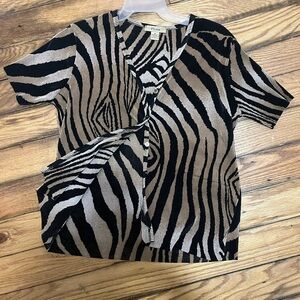 Plisse button down zebra top